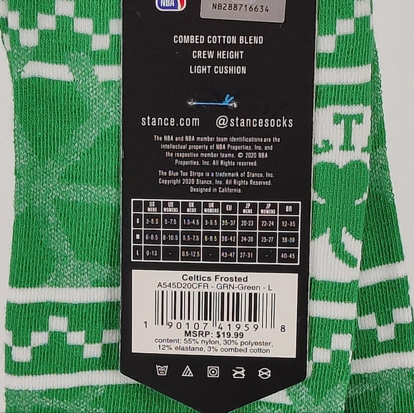 NWT Stance NBA CELTICS FROSTED Crew Socks Sz L 9-13 - Picture 9 of 9